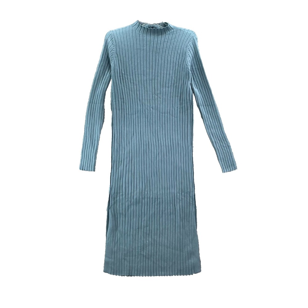 Altar'd State Midi Dress Women's Medium Light Blue Ribbed Knit Mock Neck Classic